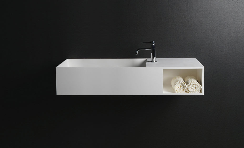 INFINITE | CUBE-X WM 120L with Shelf | Wall Mount Washbasin | INFINITE Solid Surfaces