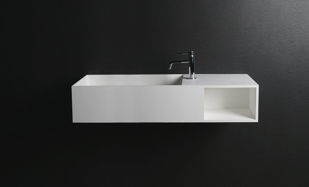 INFINITE | CUBE-X WM 120L with Shelf | Wall Mount Washbasin | INFINITE Solid Surfaces