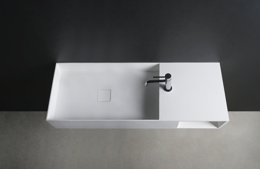 INFINITE | CUBE-X WM 120L with Shelf | Wall Mount Washbasin | INFINITE Solid Surfaces