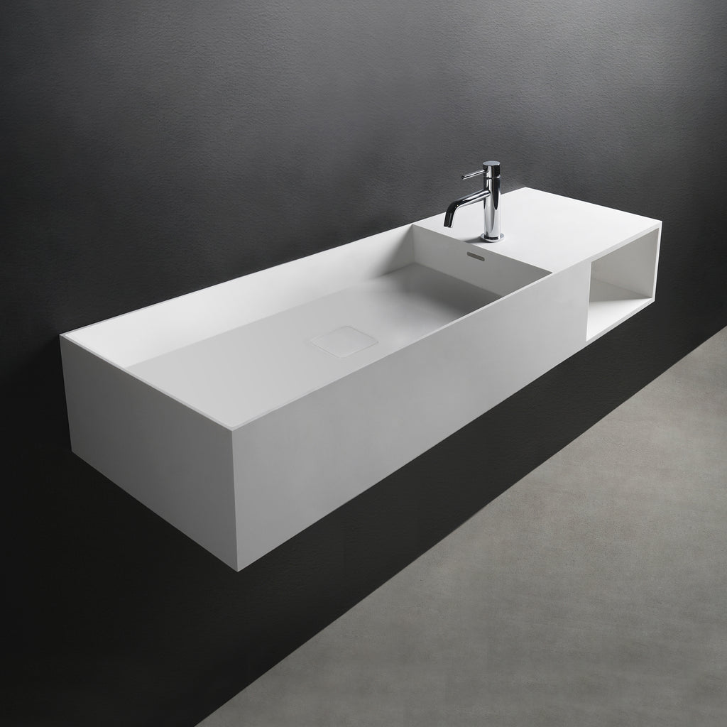 INFINITE | CUBE-X WM 120L with Shelf | Wall Mount Washbasin | INFINITE Solid Surfaces