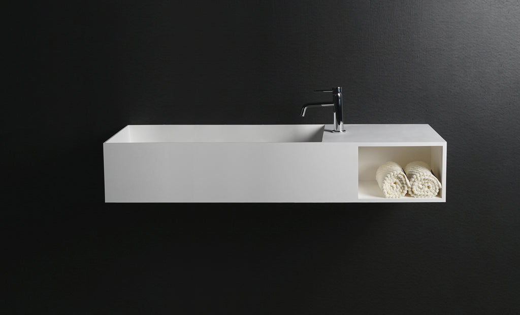 INFINITE | CUBE-X WM 140L with Shelf | Wall Mount Washbasin | INFINITE Solid Surfaces