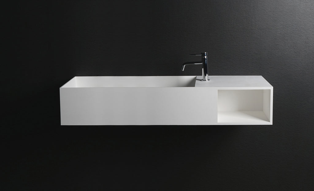 INFINITE | CUBE-X WM 140L with Shelf | Wall Mount Washbasin | INFINITE Solid Surfaces