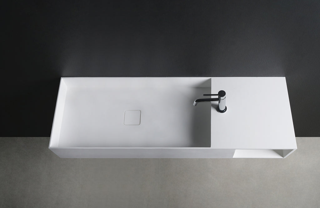 INFINITE | CUBE-X WM 140L with Shelf | Wall Mount Washbasin | INFINITE Solid Surfaces