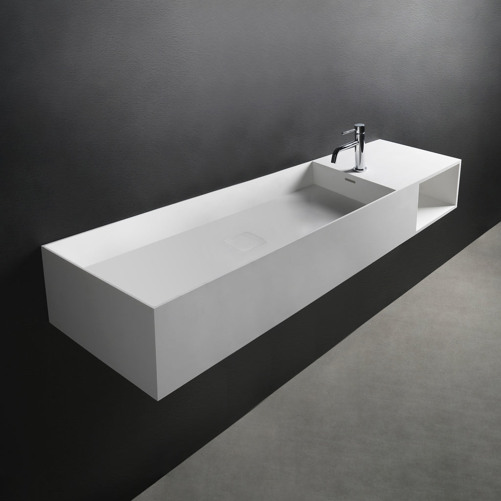 INFINITE | CUBE-X WM 140L with Shelf | Wall Mount Washbasin | INFINITE Solid Surfaces