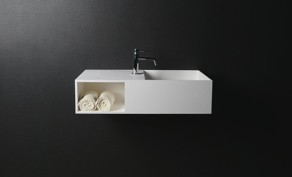 INFINITE | CUBE-X WM 80R with Shelf | Wall Mount Washbasin | INFINITE Solid Surfaces