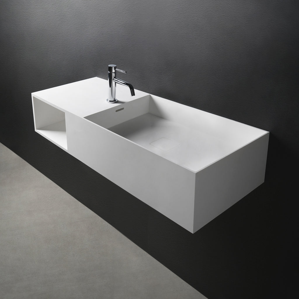 INFINITE | CUBE-X WM 100R with Shelf | Wall Mount Washbasin | INFINITE Solid Surfaces
