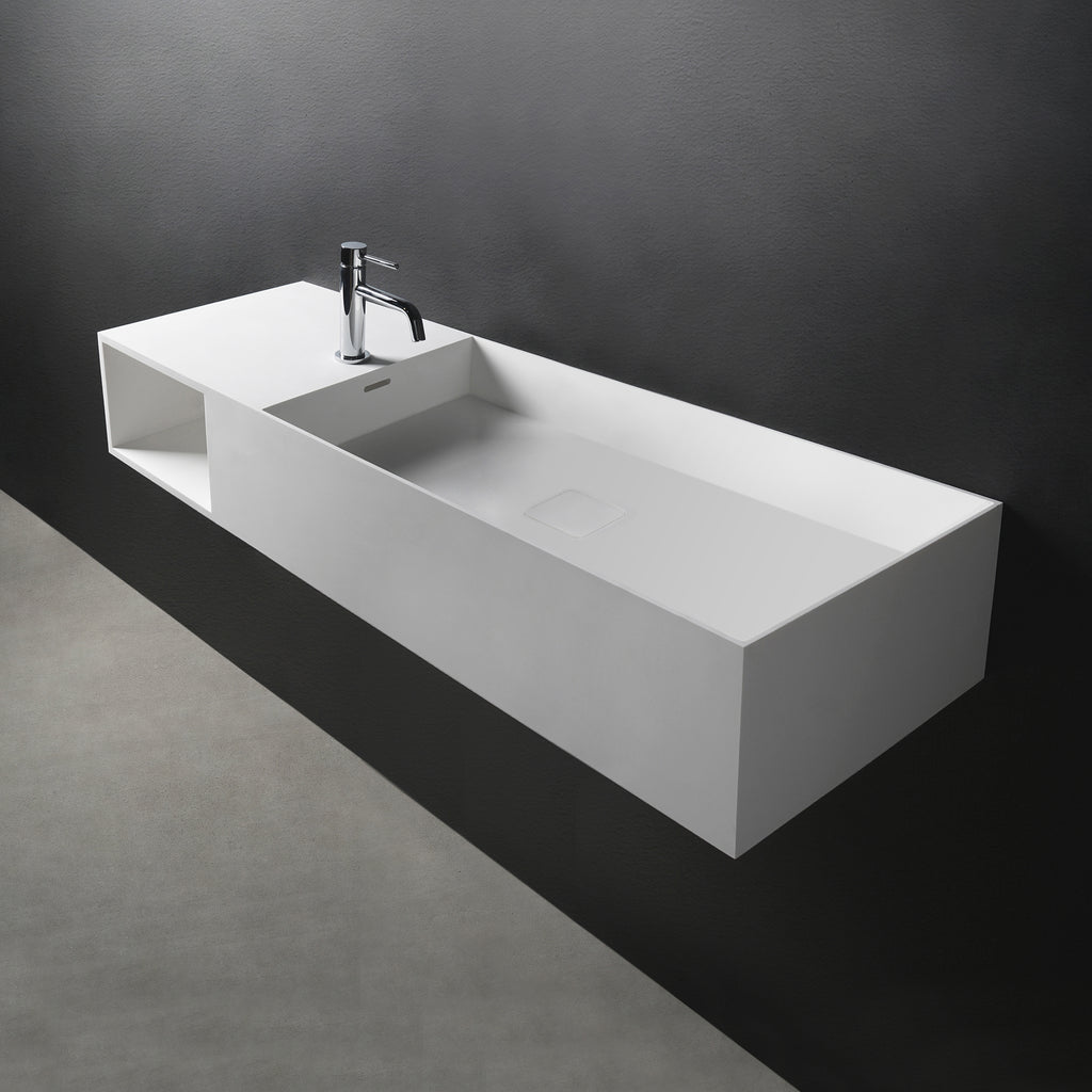 INFINITE | CUBE-X WM 120R with Shelf | Wall Mount Washbasin | INFINITE Solid Surfaces