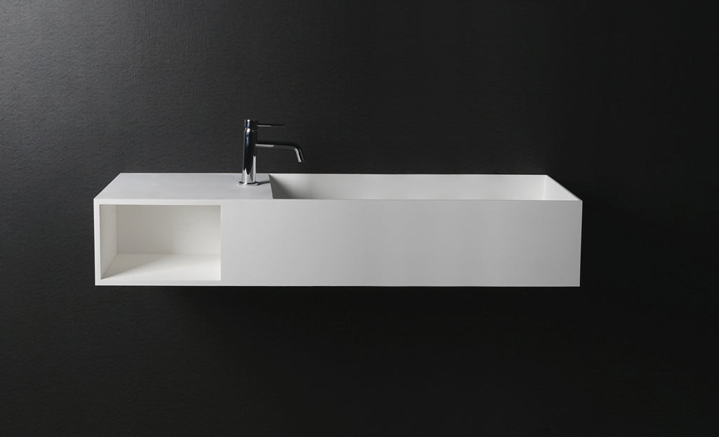 INFINITE | CUBE-X WM 140R with Shelf | Wall Mount Washbasin | INFINITE Solid Surfaces