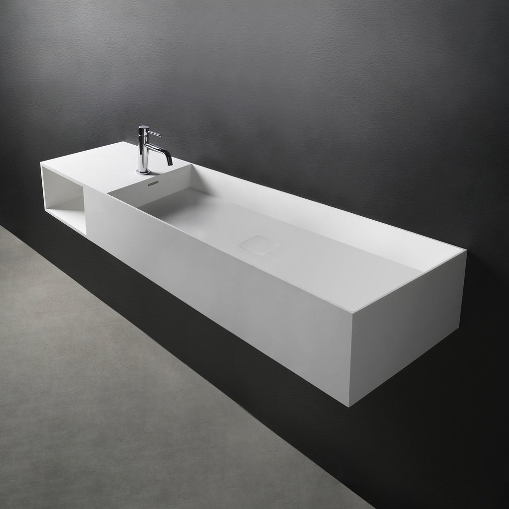 INFINITE | CUBE-X WM 140R with Shelf | Wall Mount Washbasin | INFINITE Solid Surfaces