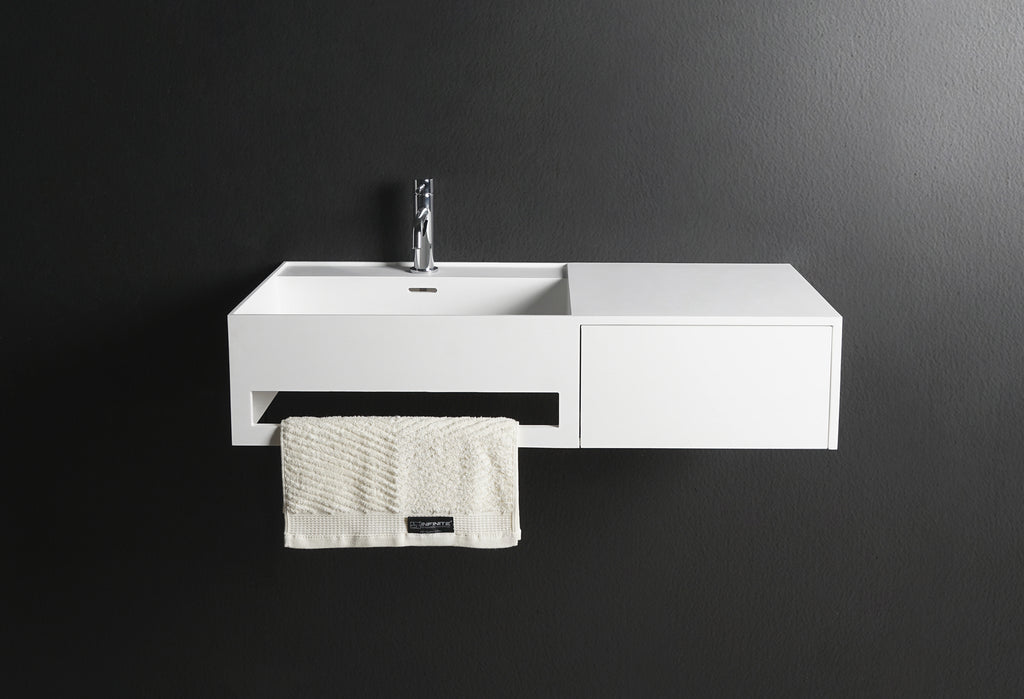 INFINITE | CUBE-X WM 90L with Drawer | Wall Mount Washbasin | INFINITE Solid Surfaces