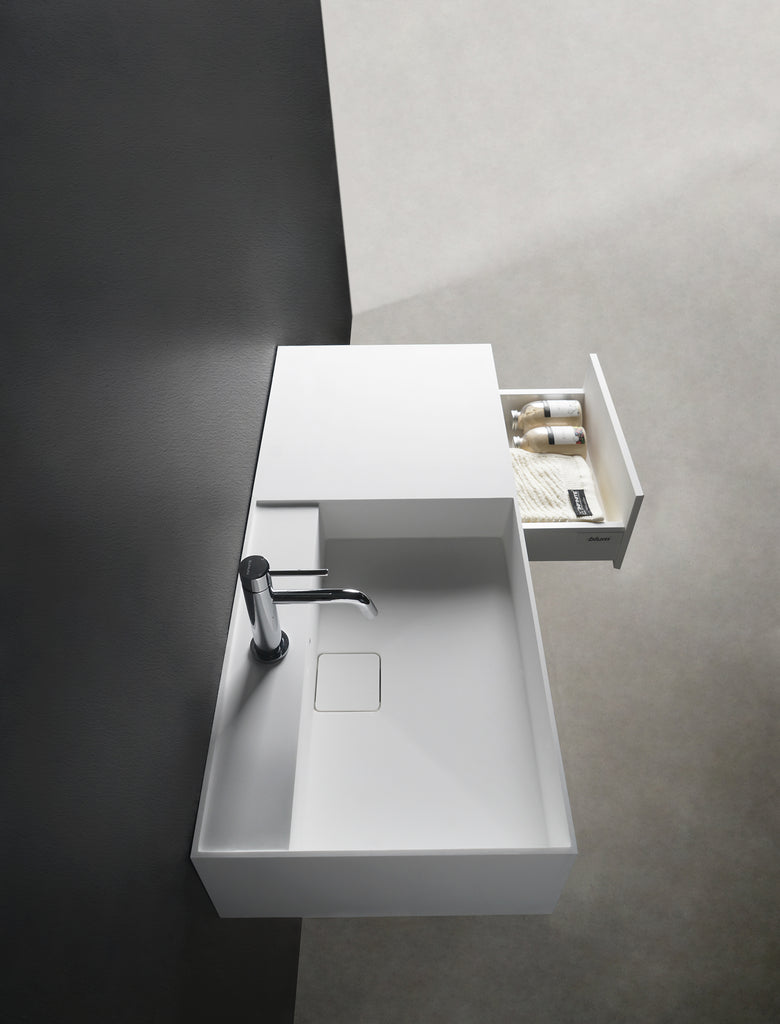 INFINITE | CUBE-X WM 90L with Drawer | Wall Mount Washbasin | INFINITE Solid Surfaces