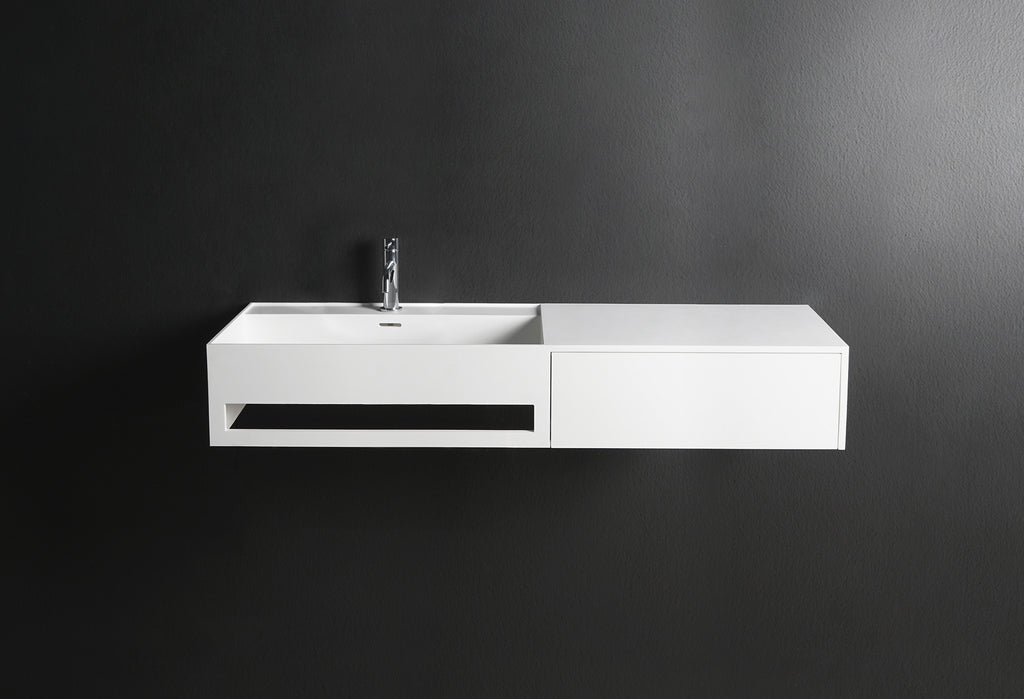 INFINITE | CUBE-X WM 120L with Drawer | Wall Mount Washbasin | INFINITE Solid Surfaces