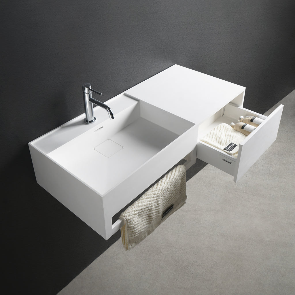 INFINITE | CUBE-X WM 120L with Drawer | Wall Mount Washbasin | INFINITE Solid Surfaces