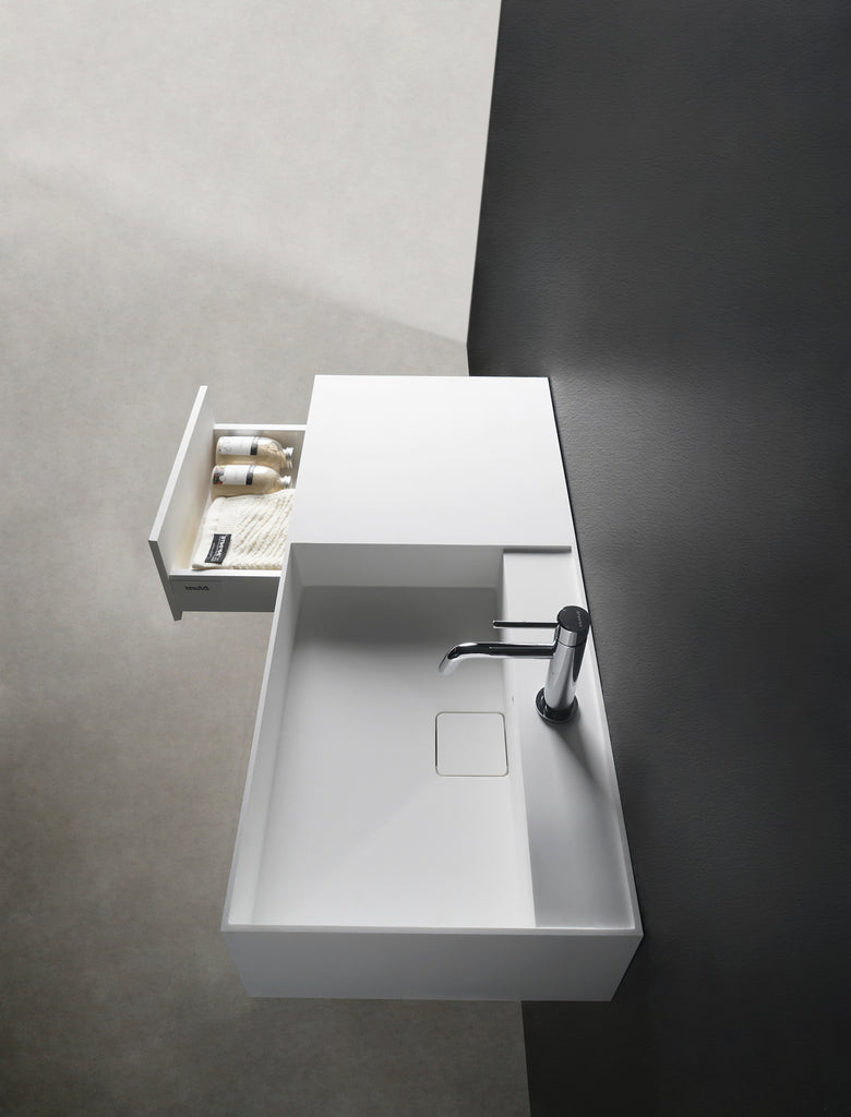 INFINITE | CUBE-X WM 90R with Drawer | Wall Mount Washbasin | INFINITE Solid Surfaces