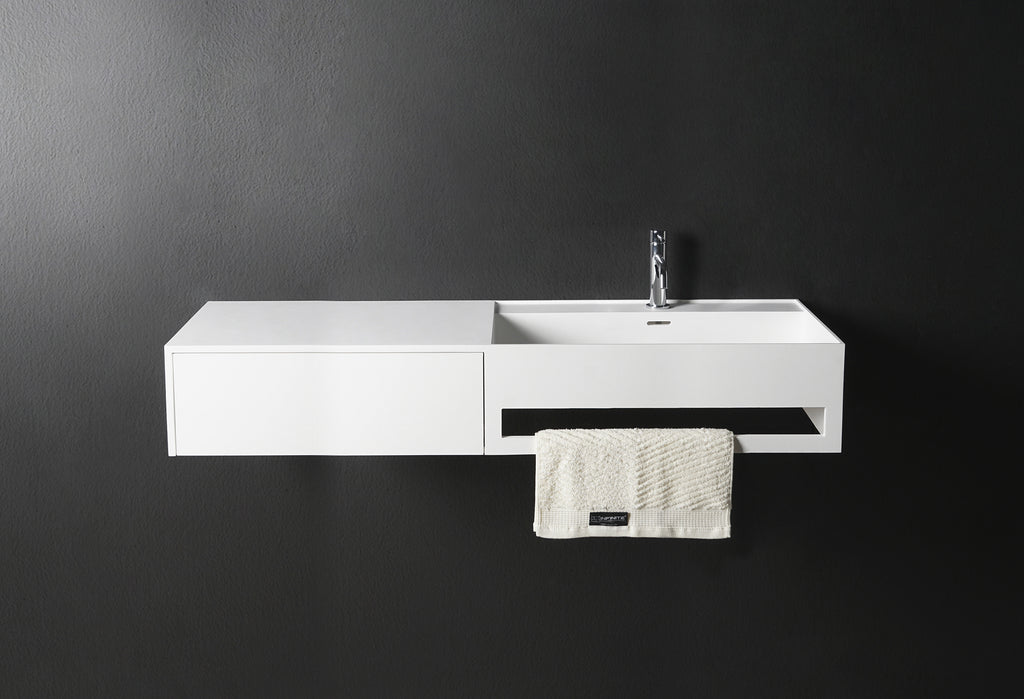 INFINITE | CUBE-X WM 120R with Drawer | Wall Mount Washbasin | INFINITE Solid Surfaces