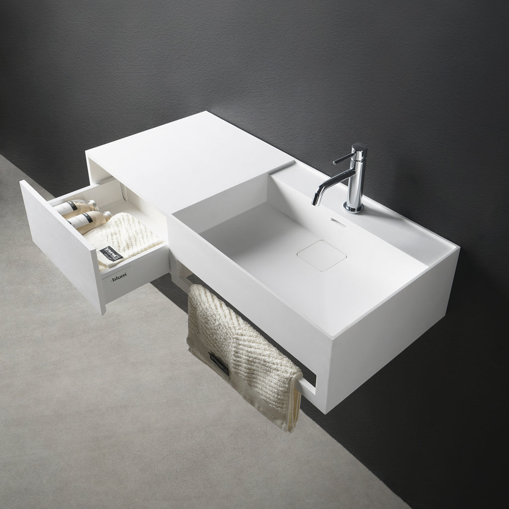 INFINITE | CUBE-X WM 120R with Drawer | Wall Mount Washbasin | INFINITE Solid Surfaces