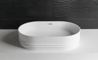 Foggia 55 Designer Solid Surfaces Overcounter Washbasin Foggia系列55CM橢圓型人造石設計師檯上式臉盆採用特別溢水設計