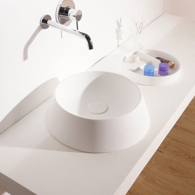 Fujisan D39 Designer Round Solid Surfaces Overcounter Washbasin Fujisan系列39CM圓型人造石設計師檯上式臉盆採用特別溢水設計
