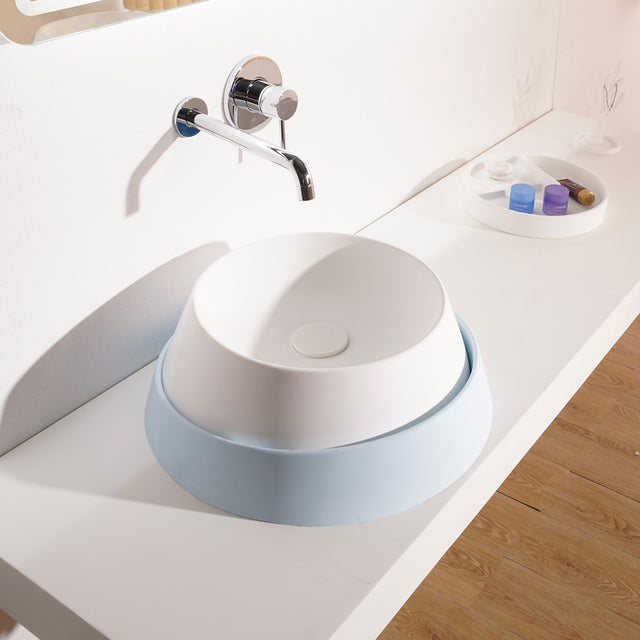 Fujisan D45 Designer Round Solid Surfaces Overcounter Washbasin Fujisan系列45CM圓型人造石設計師檯上式臉盆採用特別溢水設計