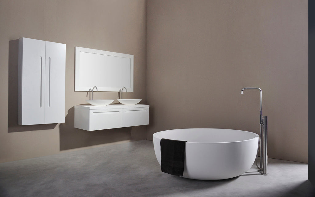 Torino 135 Freestanding Designer Solid Surfaces Round Bathtub Torino系列1米3圓型人造石設計師獨立式浴缸採用特別溢水設計